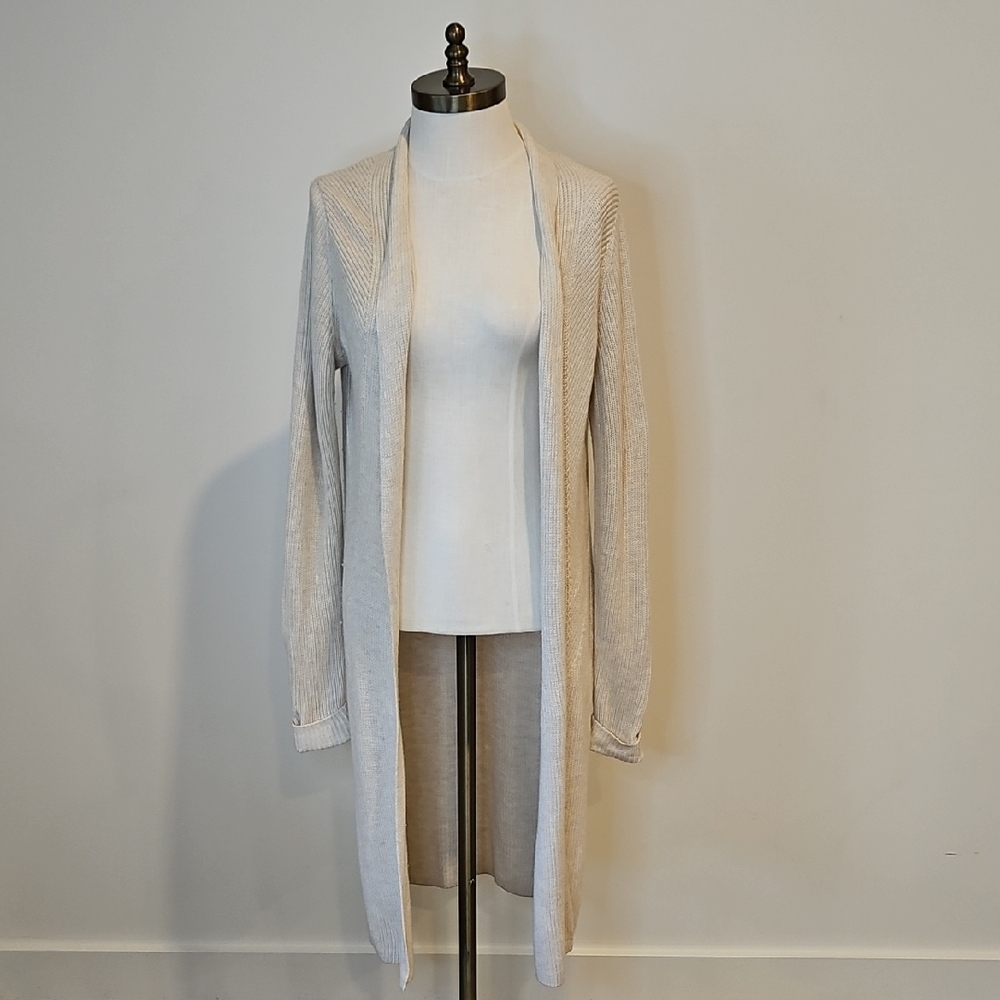 Elegant Cream Open-Front Long Cardigan